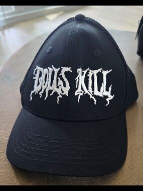 Dolls Kill Black Mesh Trucker Hat with White Logo
